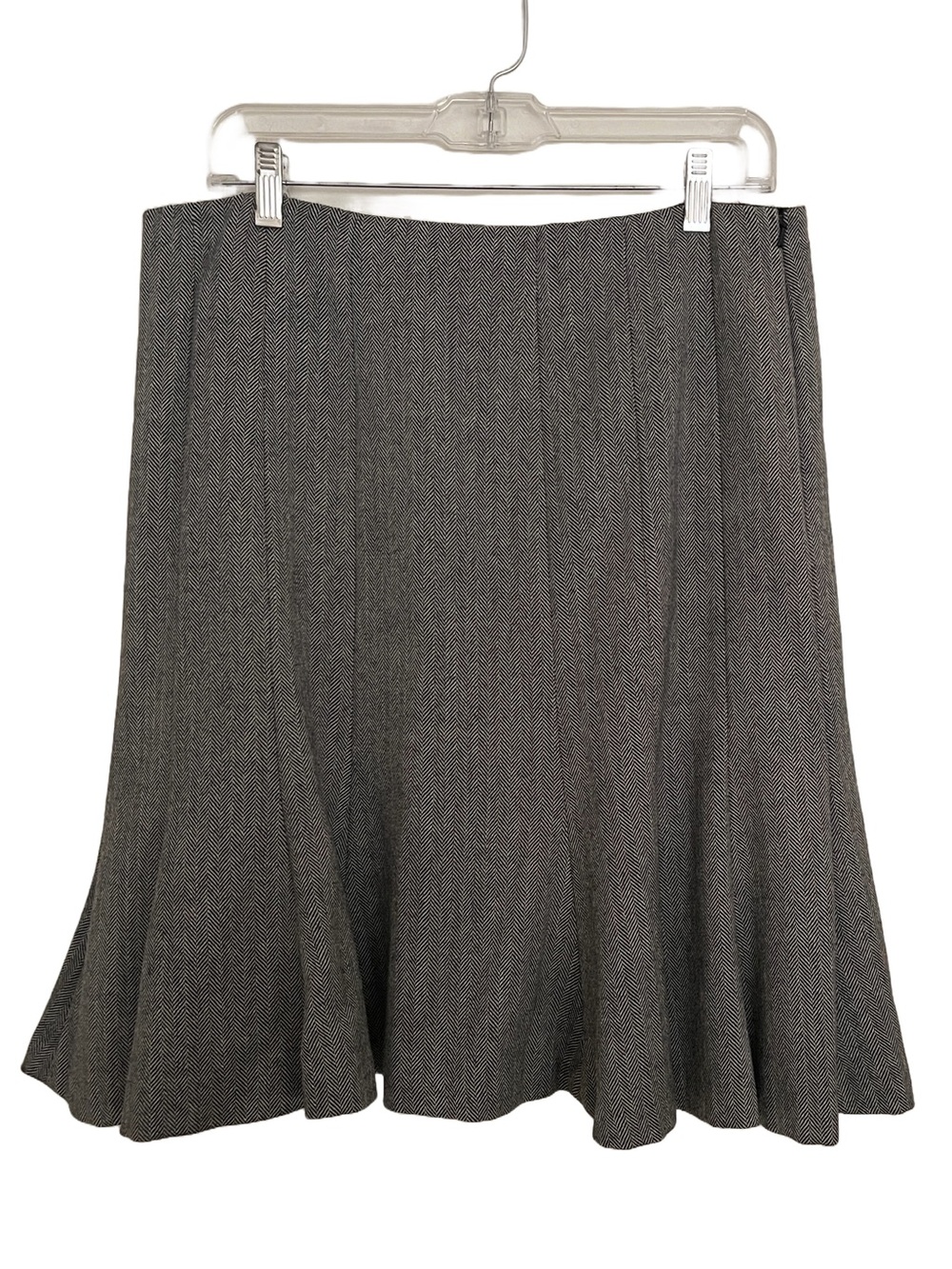 Ralph Lauren Chaps 100% Wool Herringbone Gray A-Line Flared Skirt